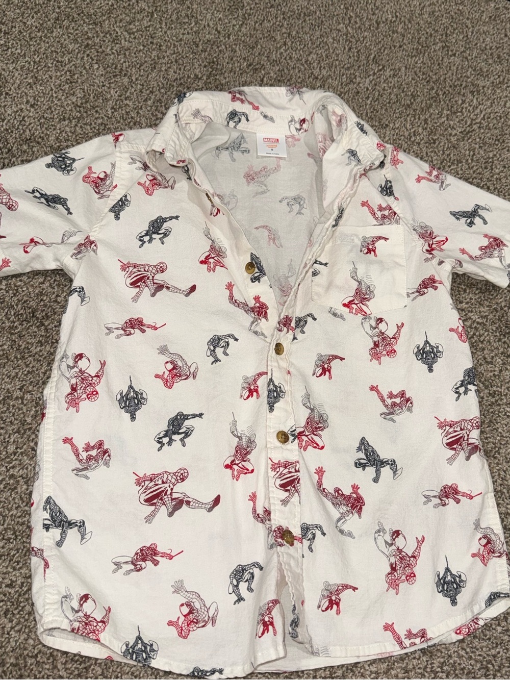Graphic Spider-Man Print Button-Up Shirt - Red & Blue on White
